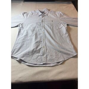 Ralph Lauren Button Down Mens XL Blue White Excellent Slim Fit Striped Oxford